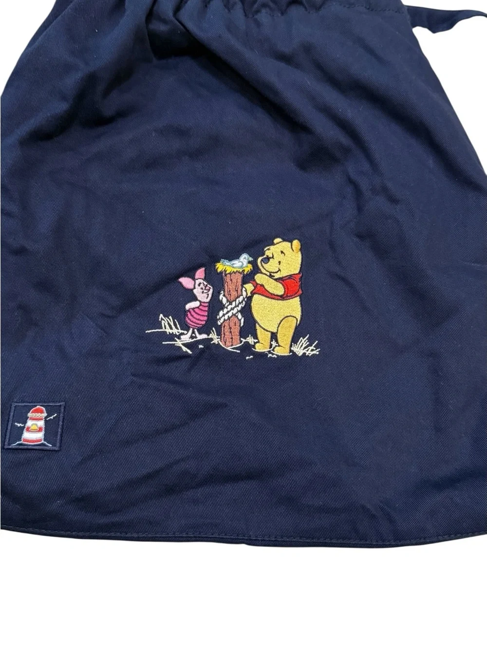 Disney Store Winnie The Pooh Piglet Navy Drawstring Backpack Embroidered Bag